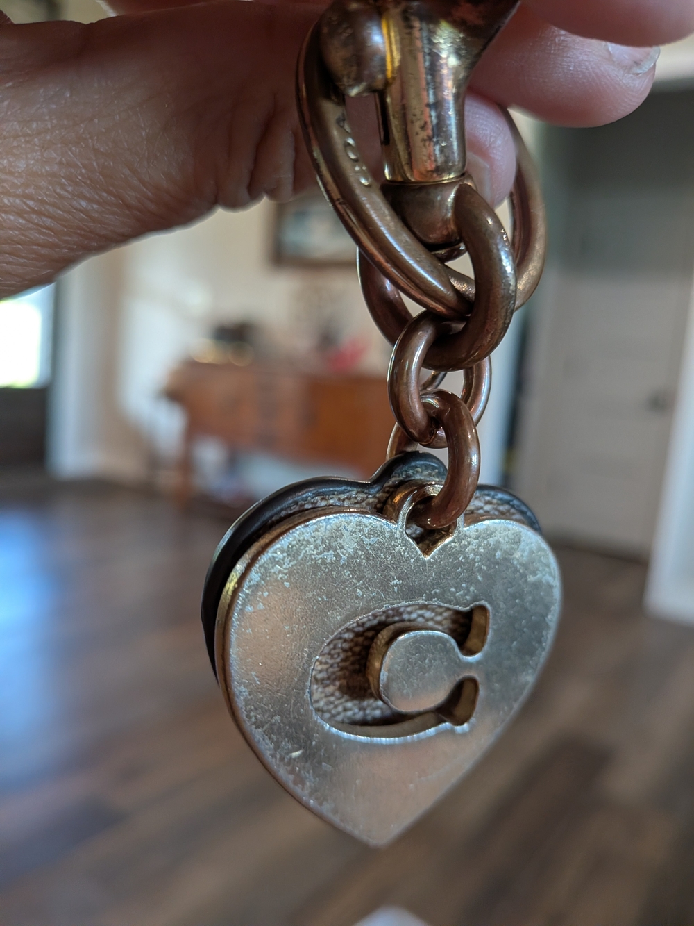 Coach Vintage Heart Charm Keychain with Letter C